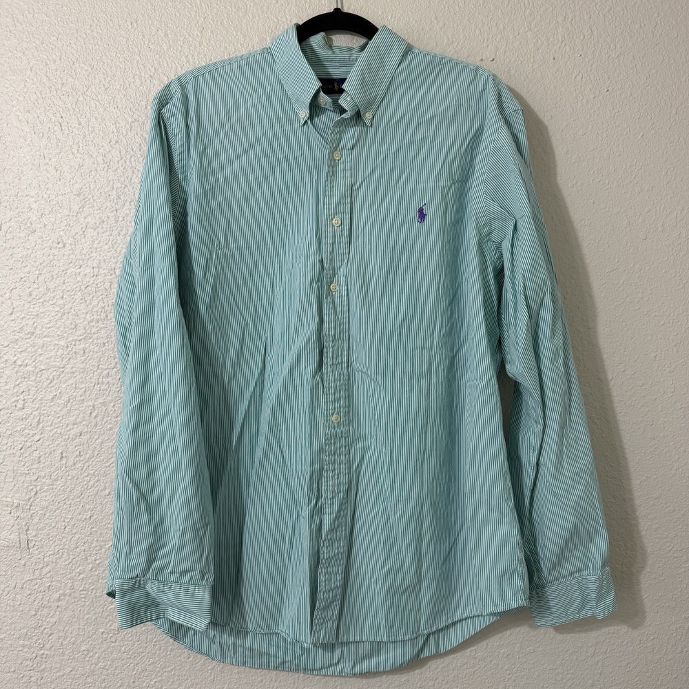 ralph lauren men xl shirt Button Down Green Plaid Preppy Casual Logo